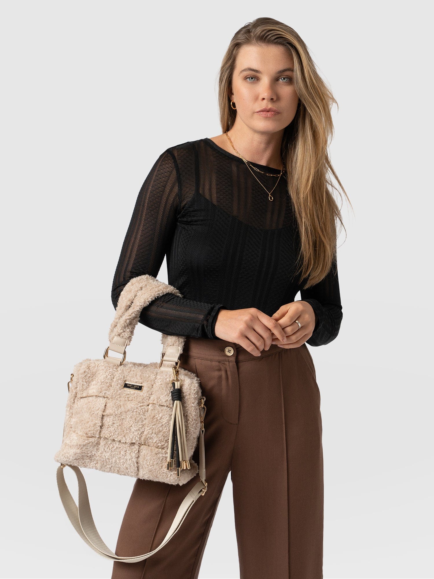 Teddy Woven Mini Penny Tote Bag Beige - Women's Bags | Saint + Sofia® EU